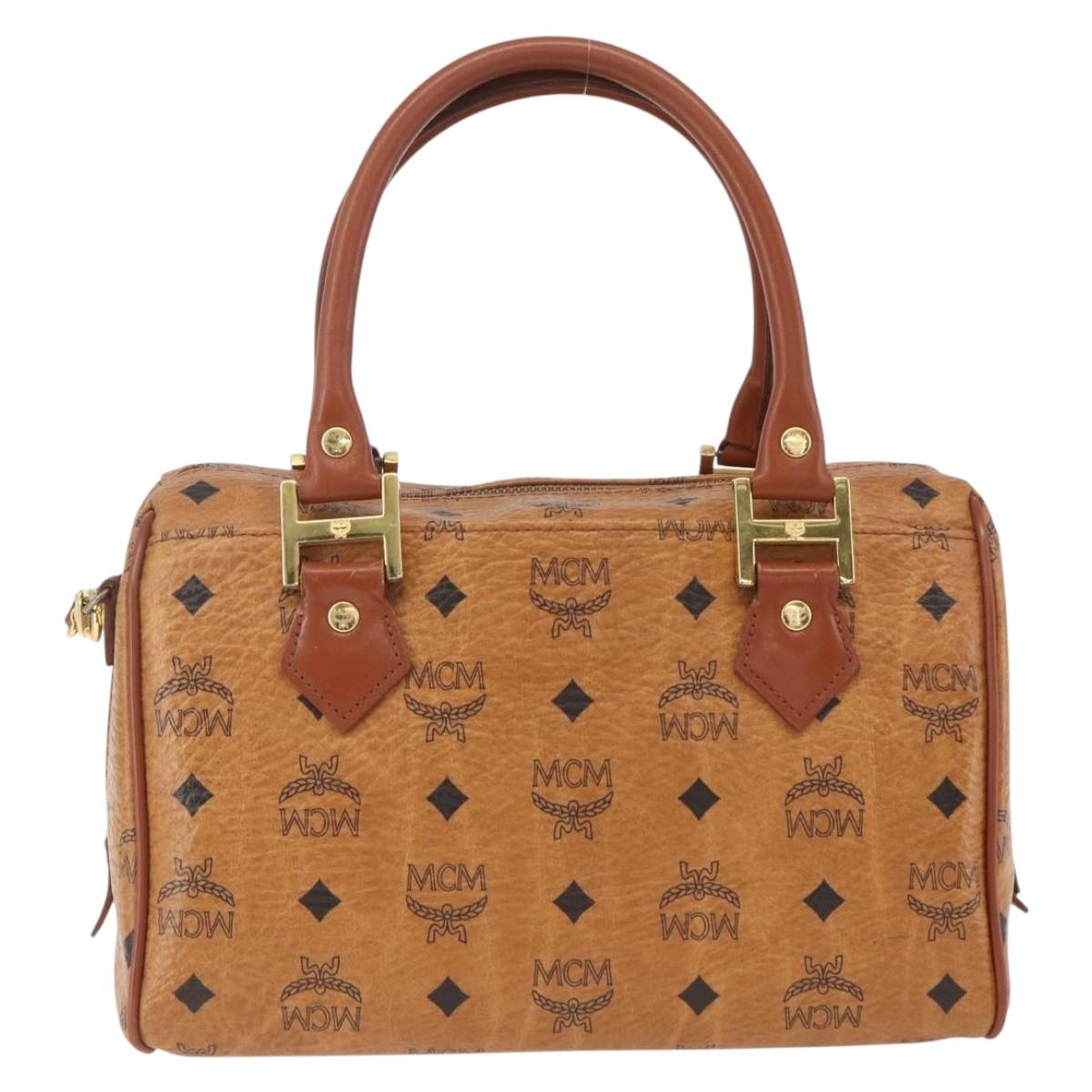 MCM Logogram Vicetos Boston Bag PVC Leather 2way Brown Gold Auth 156940
