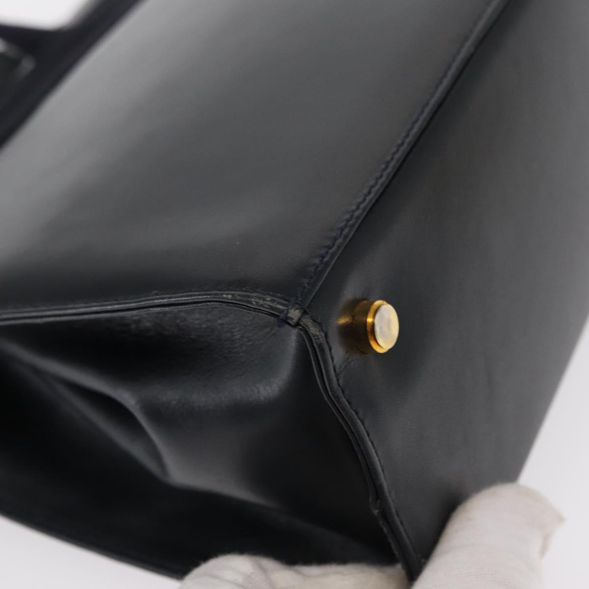 Salvatore Ferragamo Vala Hand Bag Leather 2way Navy Gold Auth 156941