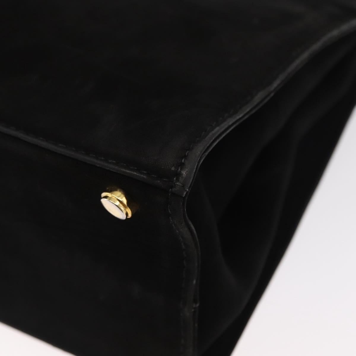 Salvatore Ferragamo Vala Hand Bag Suede 2way Black Gold Auth 156942