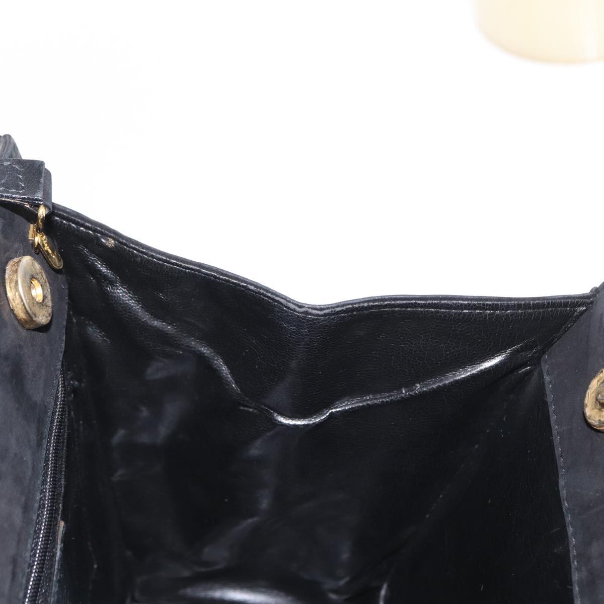 Salvatore Ferragamo Vala Hand Bag Suede 2way Black Gold Auth 156942