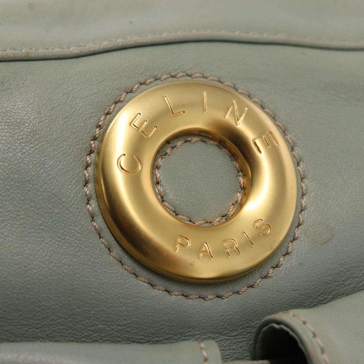 CELINE Circle Shoulder Bag Leather Gold Light green Auth 156943