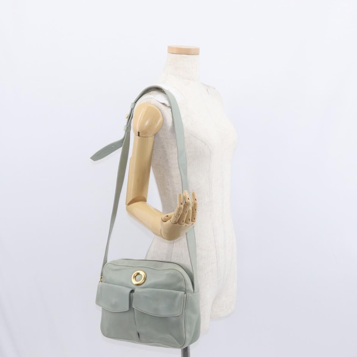 CELINE Circle Shoulder Bag Leather Gold Light green Auth 156943
