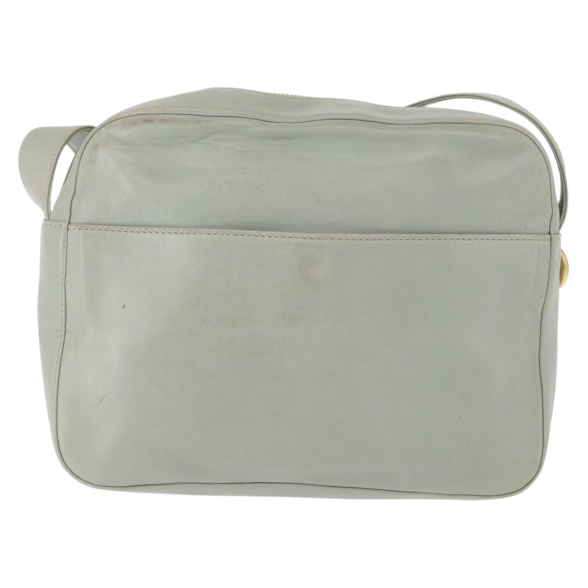 CELINE Circle Shoulder Bag Leather Gold Light green Auth 156943