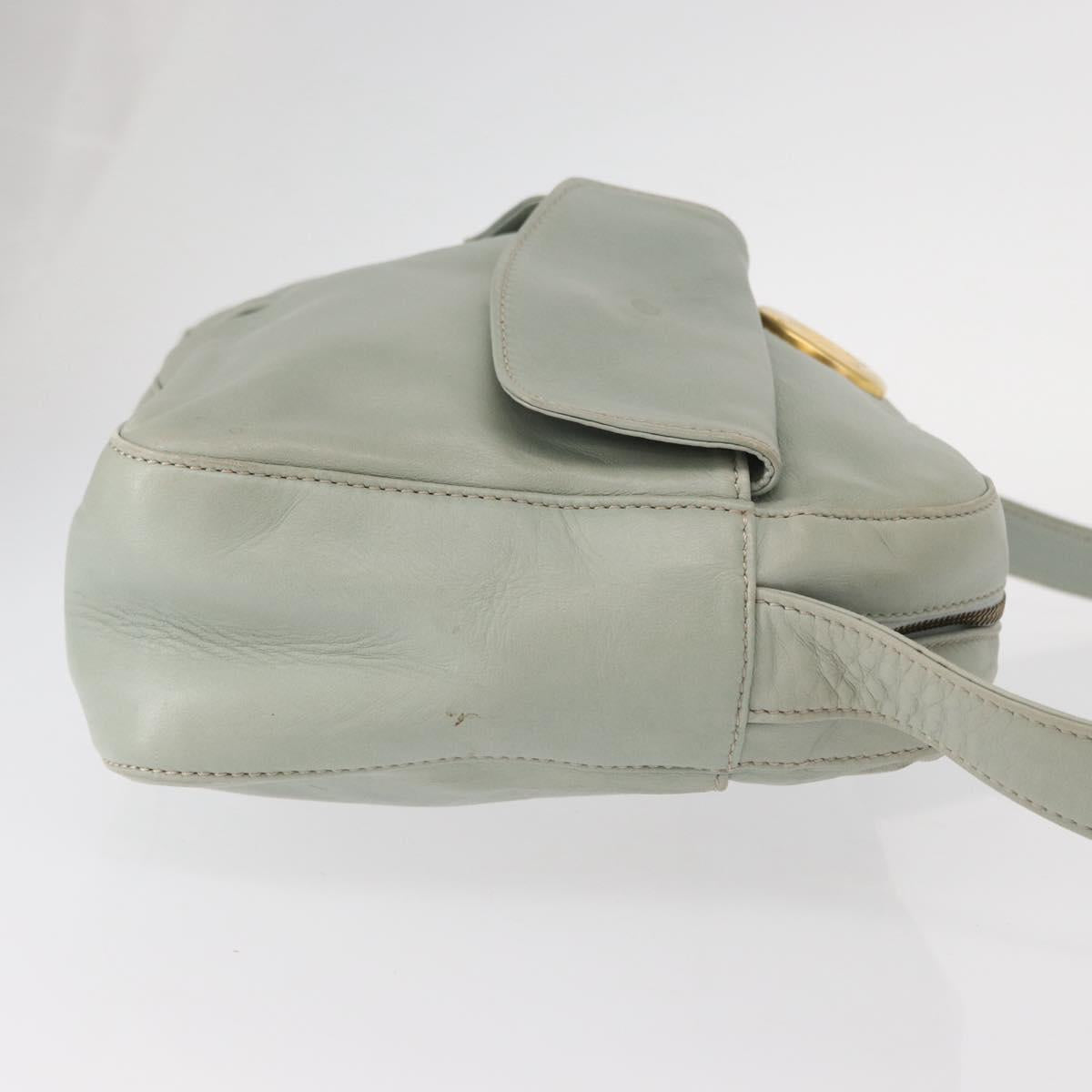 CELINE Circle Shoulder Bag Leather Gold Light green Auth 156943