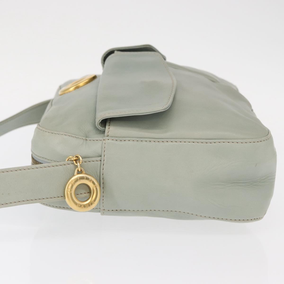 CELINE Circle Shoulder Bag Leather Gold Light green Auth 156943