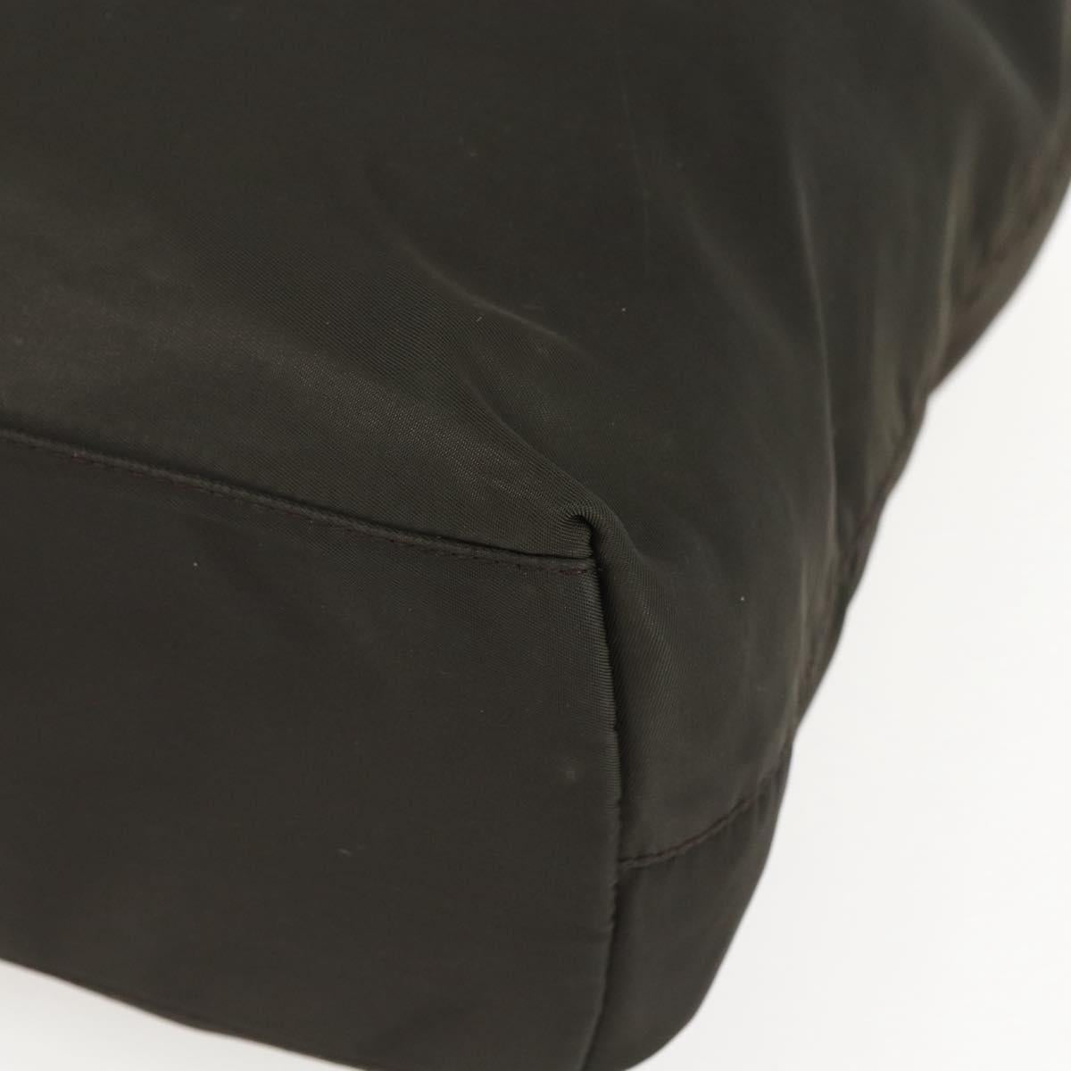 PRADA Tote Bag Nylon Khaki Silver Auth 156947