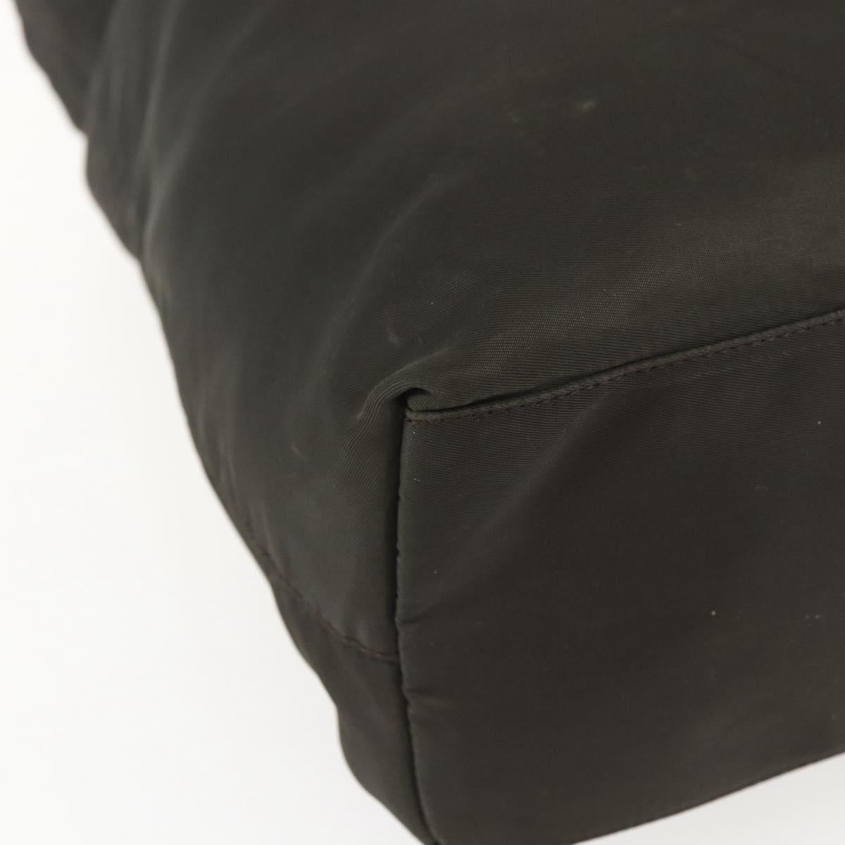 PRADA Tote Bag Nylon Khaki Silver Auth 156947