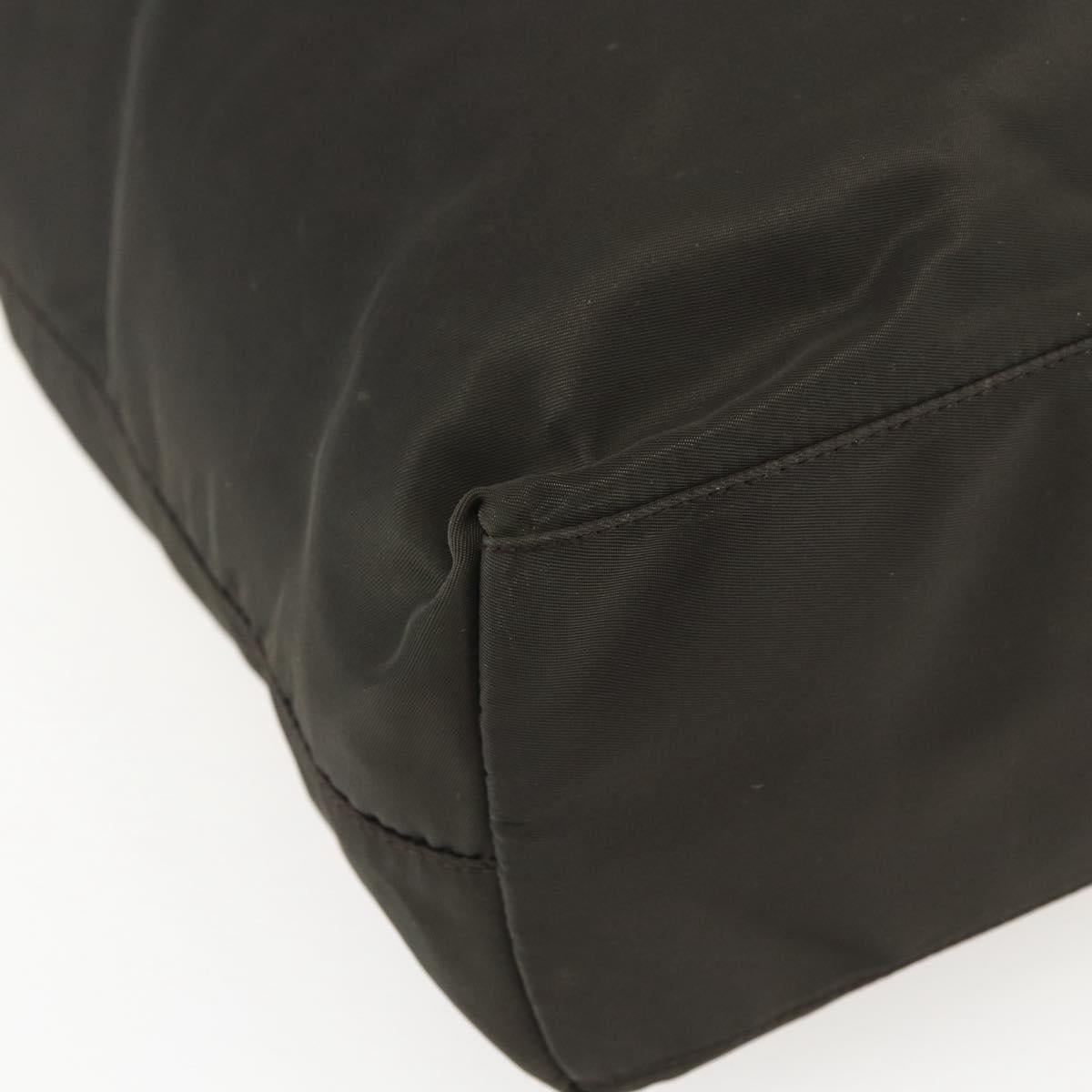 PRADA Tote Bag Nylon Khaki Silver Auth 156947