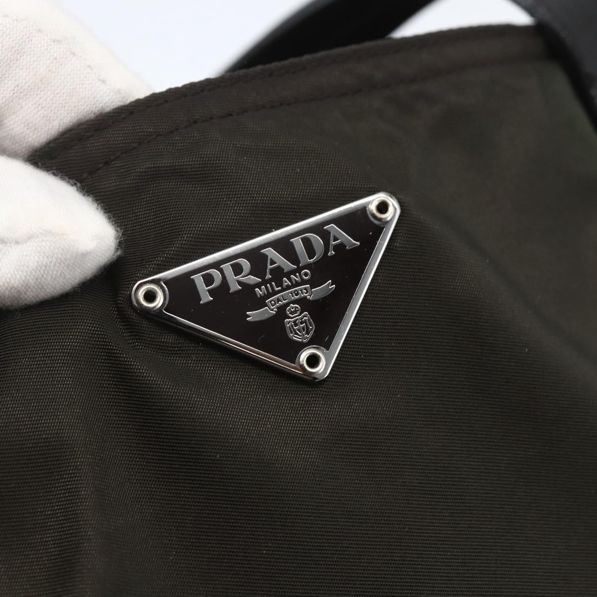 PRADA Tote Bag Nylon Khaki Silver Auth 156947