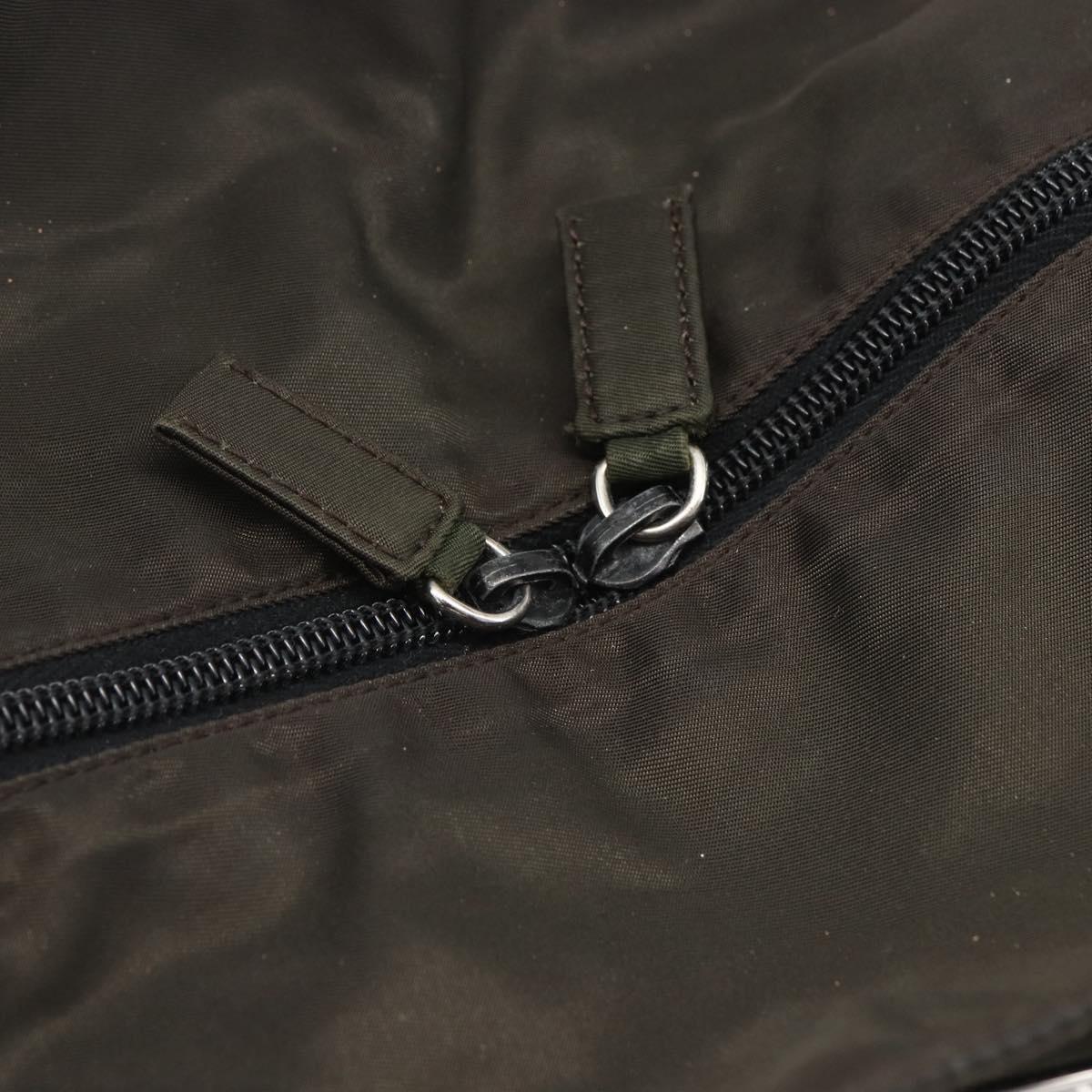PRADA Tote Bag Nylon Khaki Silver Auth 156947