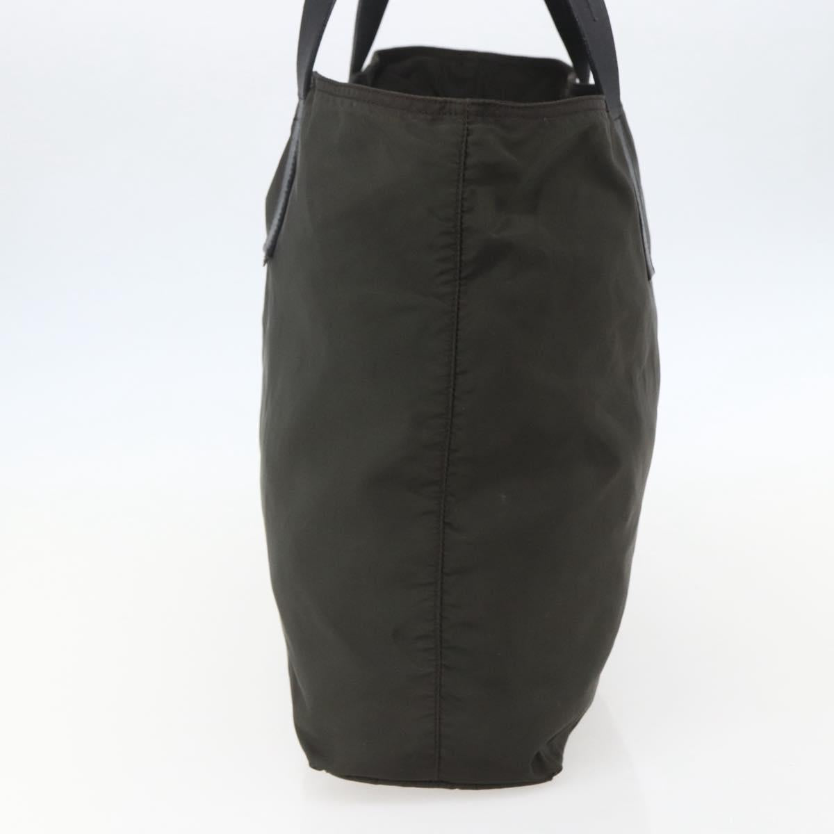 PRADA Tote Bag Nylon Khaki Silver Auth 156947