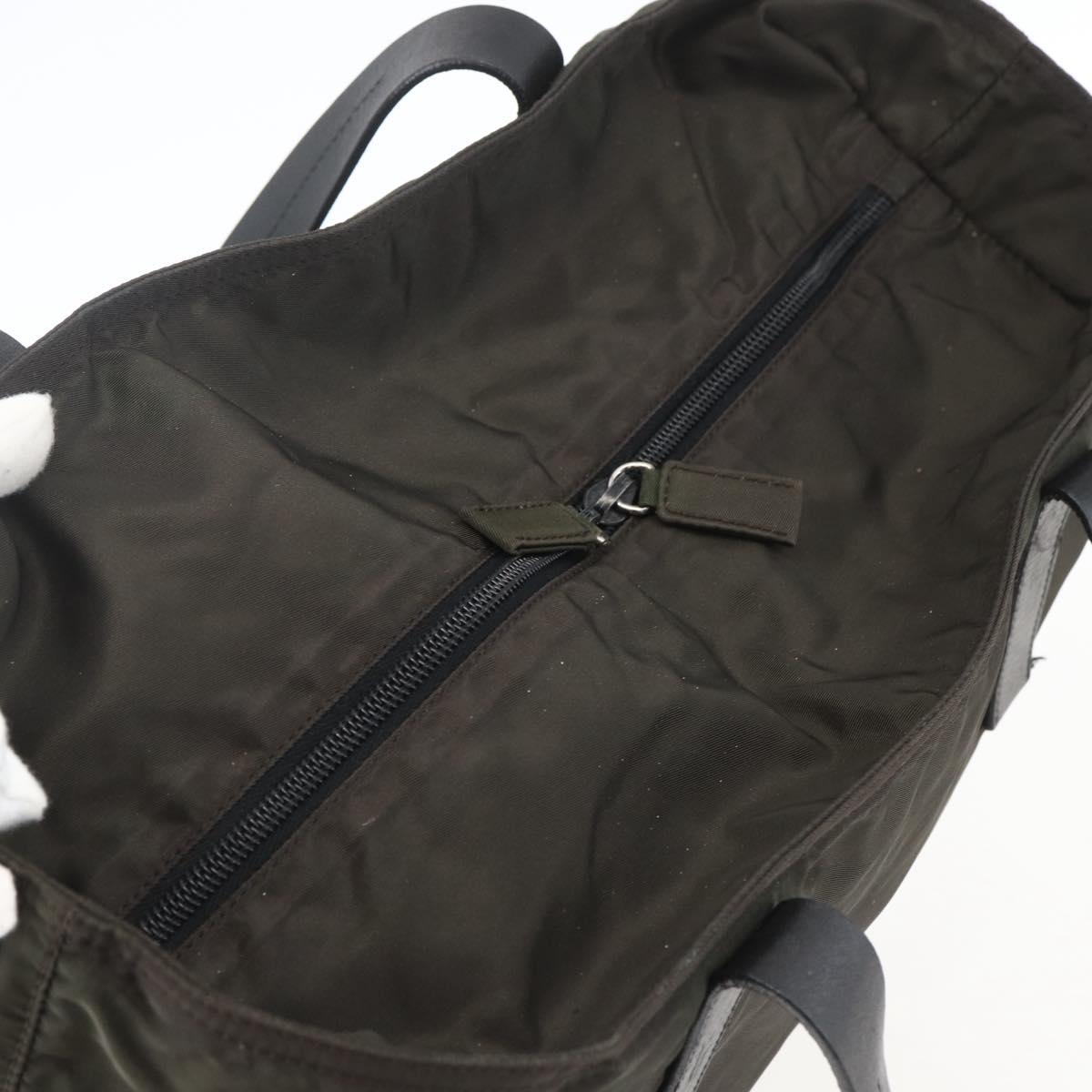 PRADA Tote Bag Nylon Khaki Silver Auth 156947
