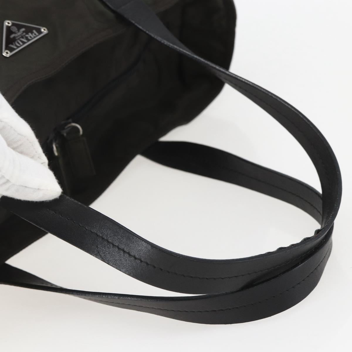 PRADA Tote Bag Nylon Khaki Silver Auth 156947
