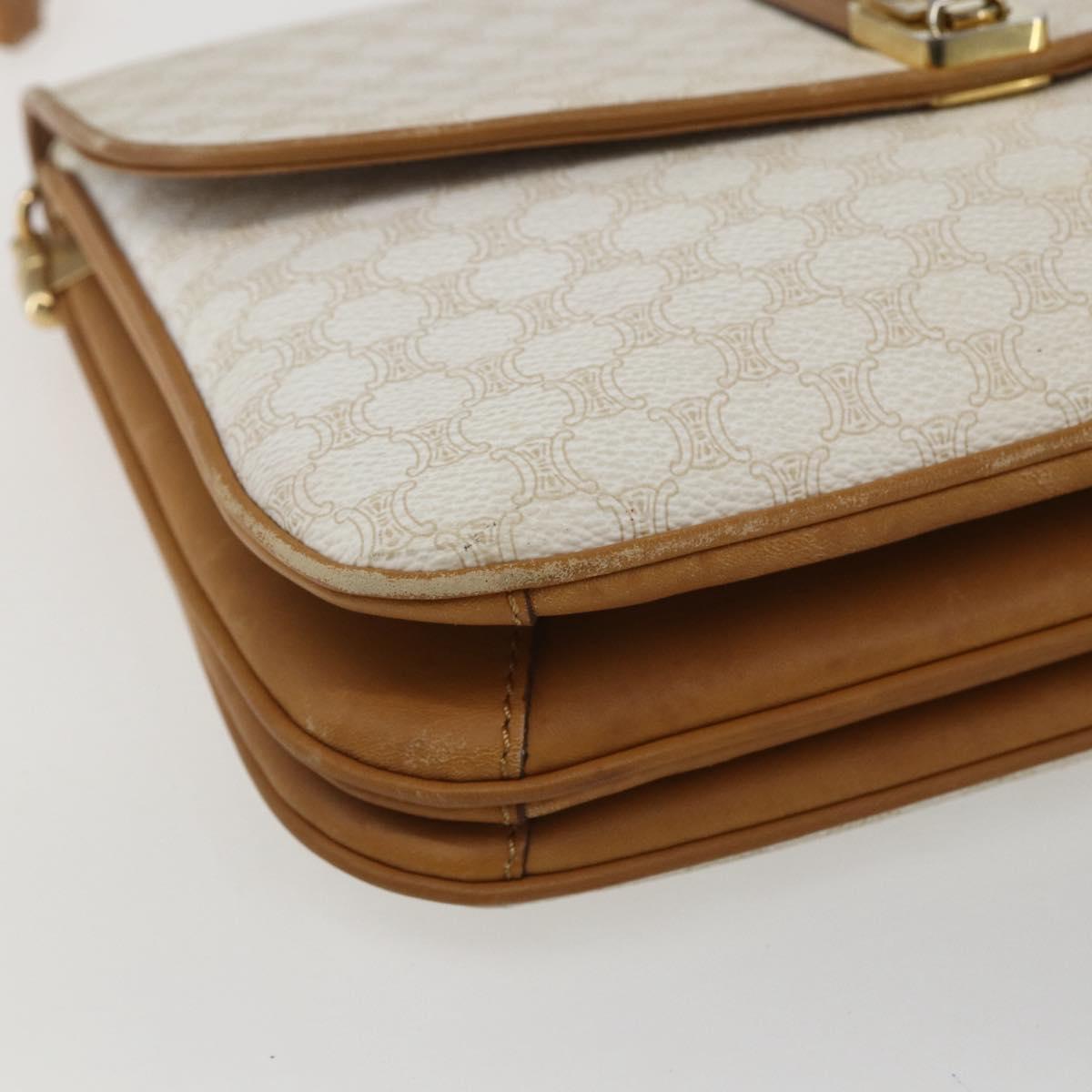 CELINE Macadam Canvas Shoulder Bag PVC Leather White Gold Auth 156965