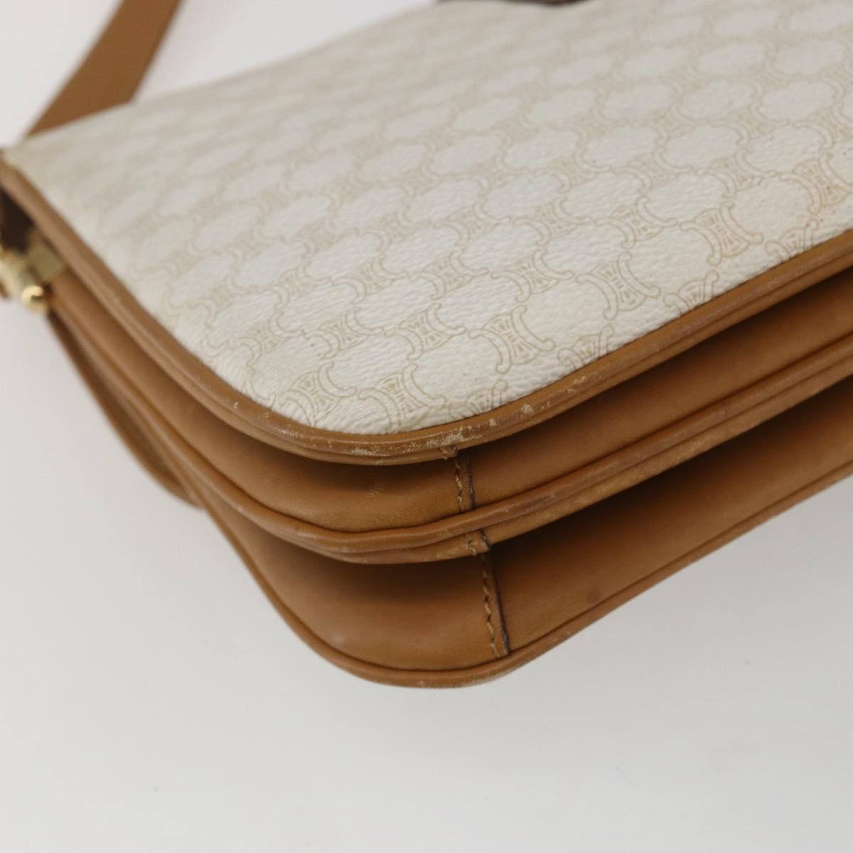 CELINE Macadam Canvas Shoulder Bag PVC Leather White Gold Auth 156965