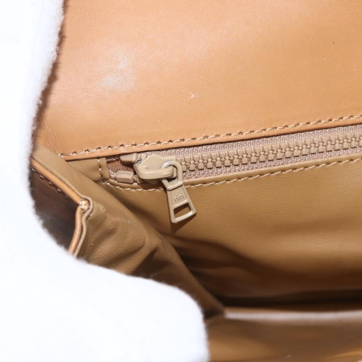 CELINE Macadam Canvas Shoulder Bag PVC Leather White Gold Auth 156965