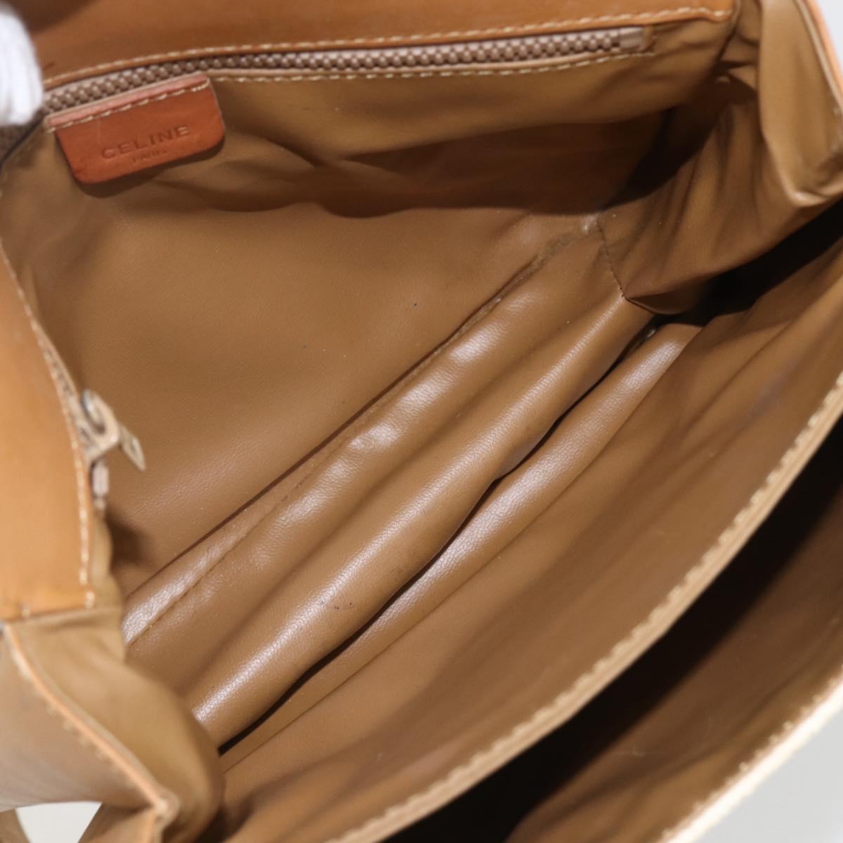 CELINE Macadam Canvas Shoulder Bag PVC Leather White Gold Auth 156965