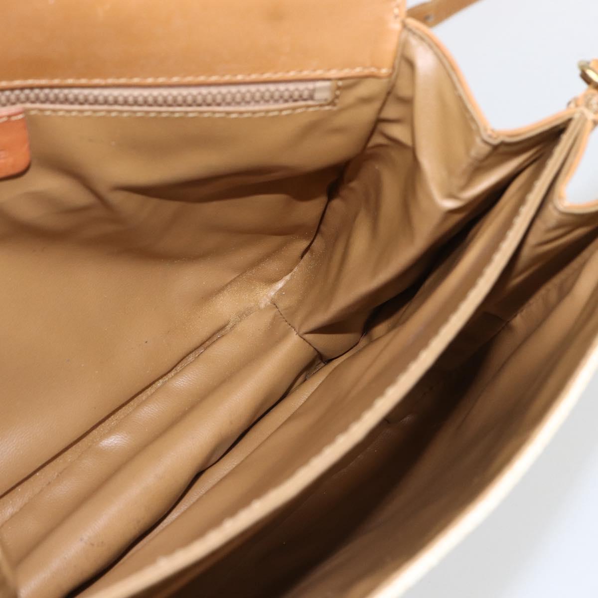 CELINE Macadam Canvas Shoulder Bag PVC Leather White Gold Auth 156965