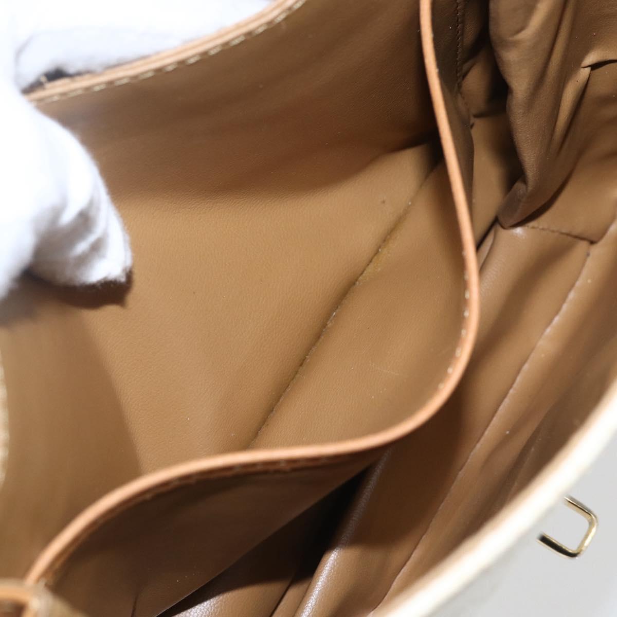 CELINE Macadam Canvas Shoulder Bag PVC Leather White Gold Auth 156965