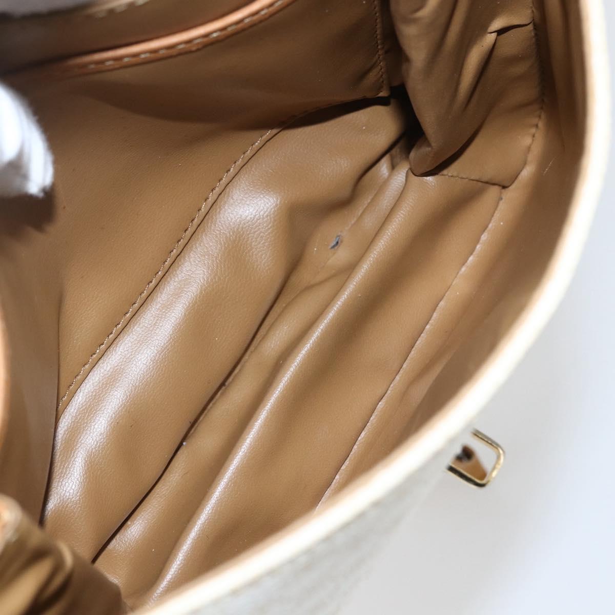 CELINE Macadam Canvas Shoulder Bag PVC Leather White Gold Auth 156965