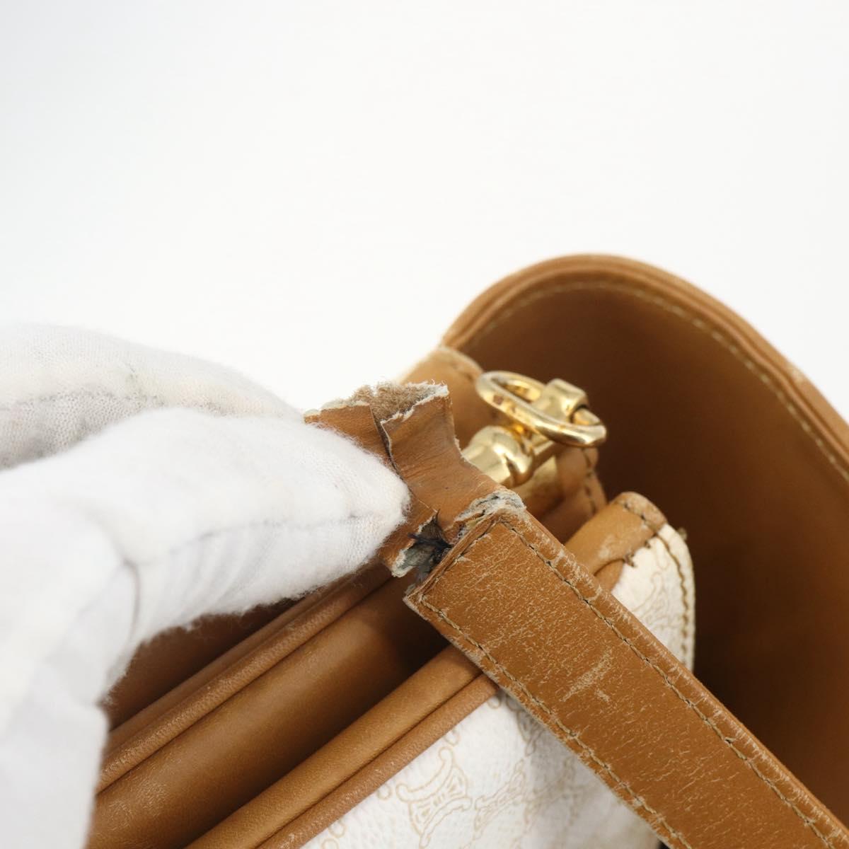 CELINE Macadam Canvas Shoulder Bag PVC Leather White Gold Auth 156965