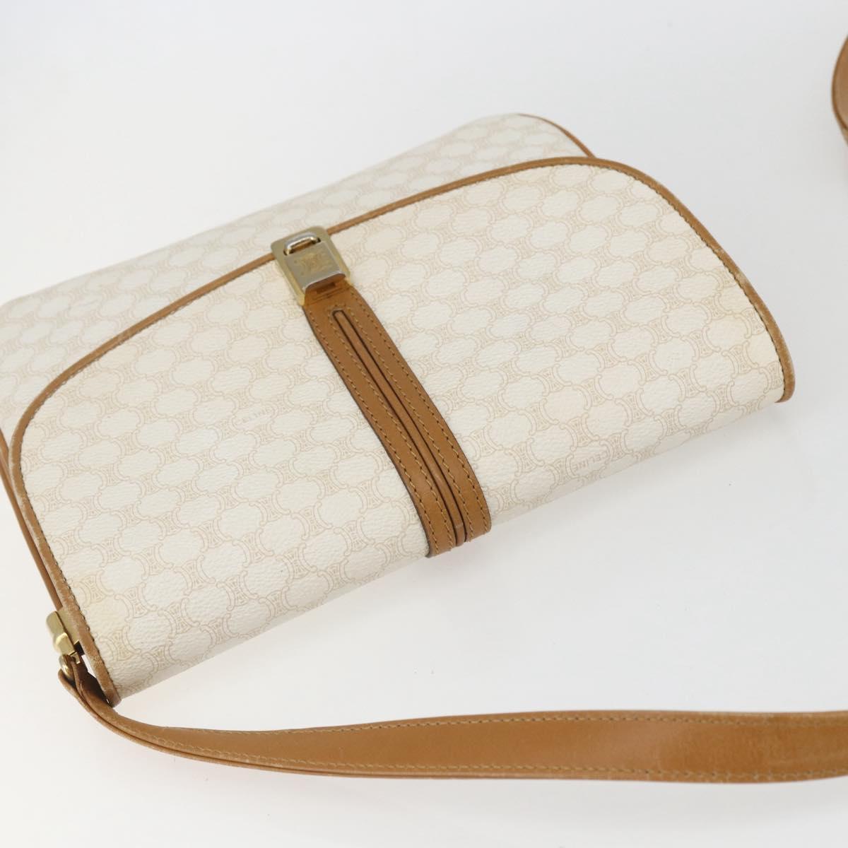 CELINE Macadam Canvas Shoulder Bag PVC Leather White Gold Auth 156965