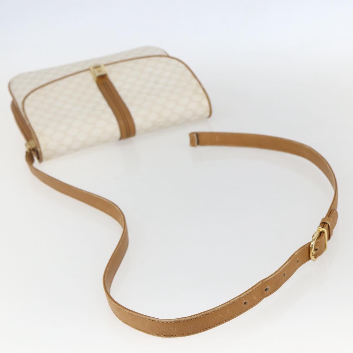 CELINE Macadam Canvas Shoulder Bag PVC Leather White Gold Auth 156965