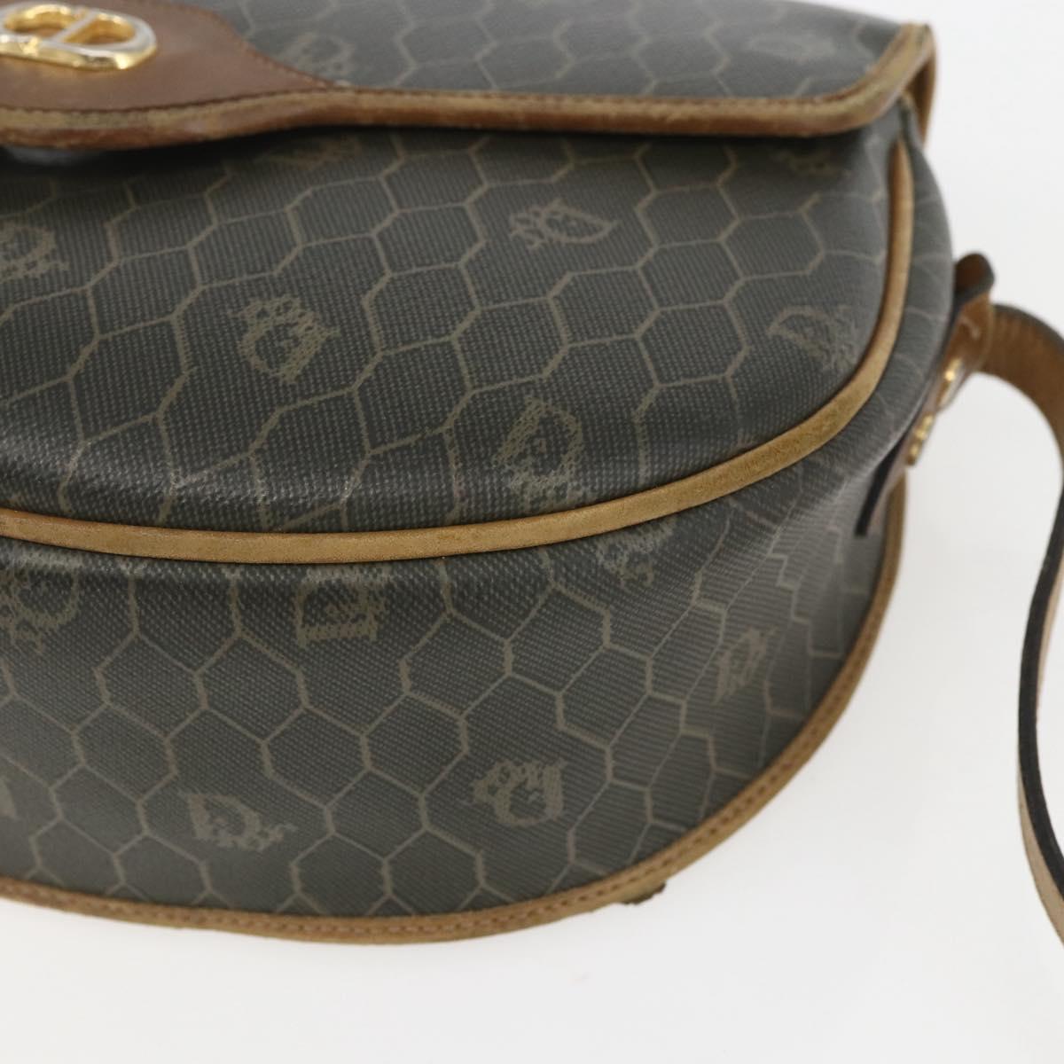 Christian Dior Honeycomb Canvas Shoulder Bag PVC Gold Khaki Auth 156966
