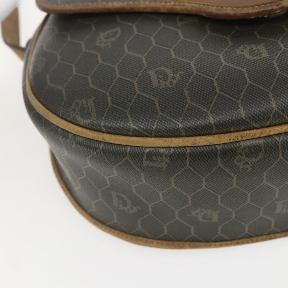 Christian Dior Honeycomb Canvas Shoulder Bag PVC Gold Khaki Auth 156966