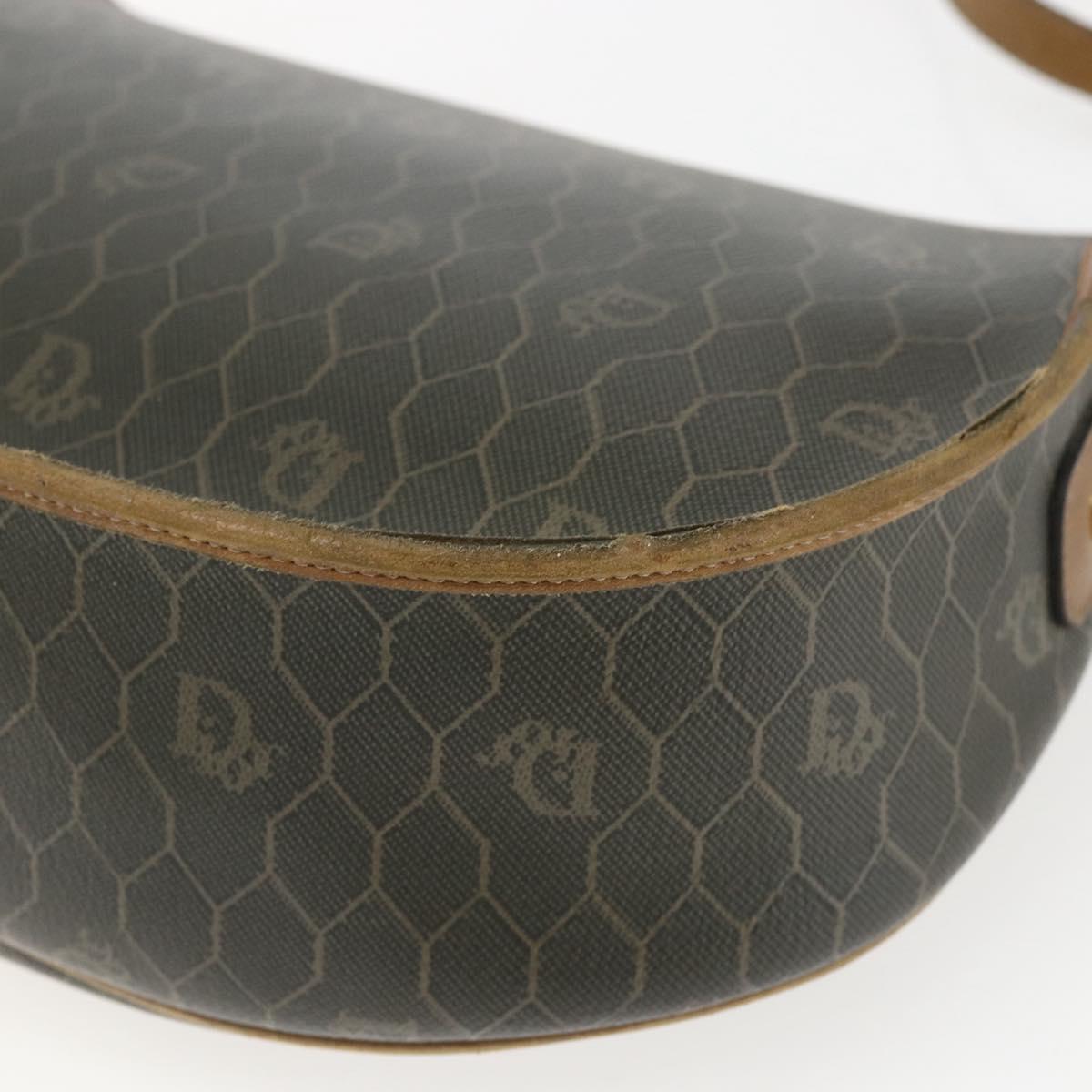 Christian Dior Honeycomb Canvas Shoulder Bag PVC Gold Khaki Auth 156966