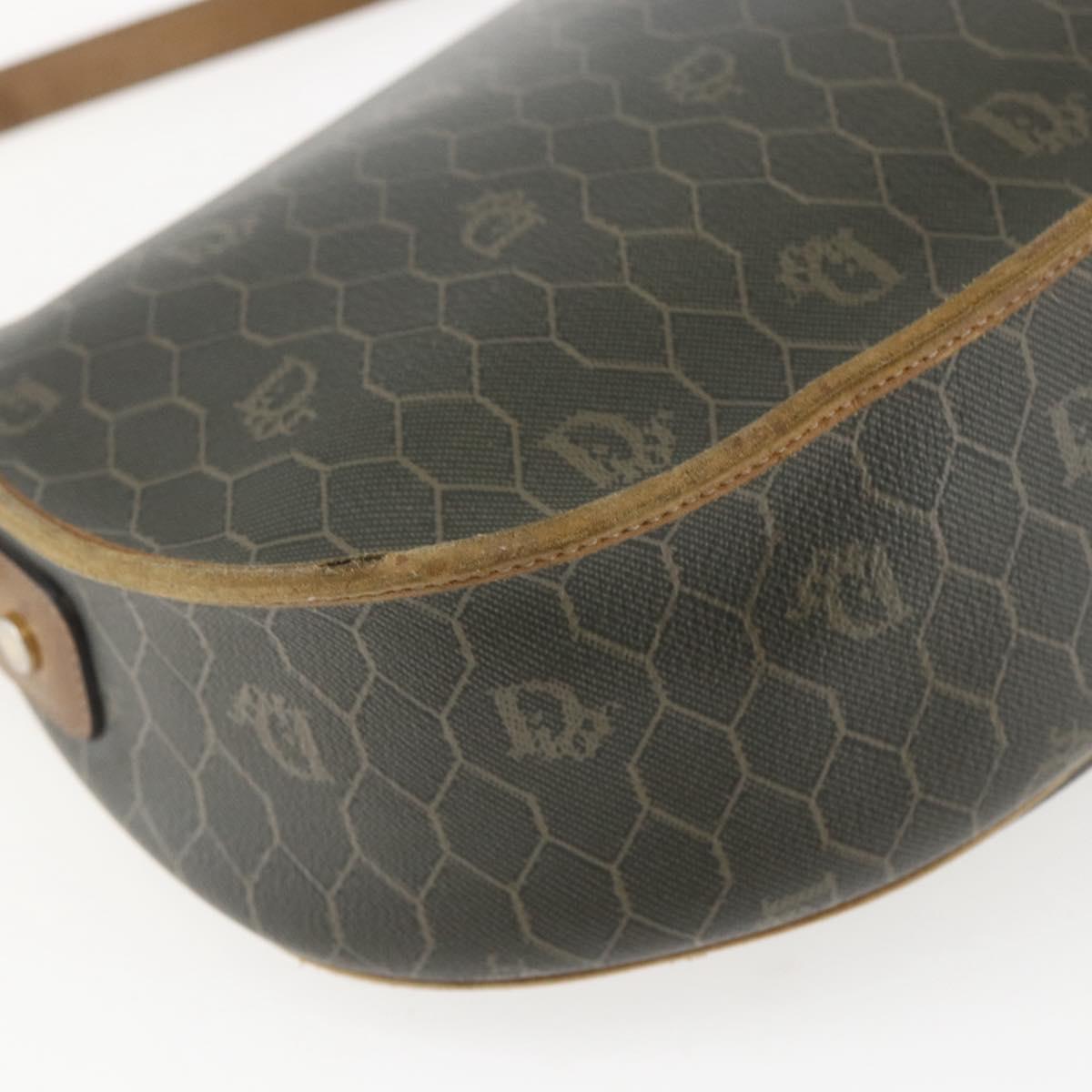 Christian Dior Honeycomb Canvas Shoulder Bag PVC Gold Khaki Auth 156966