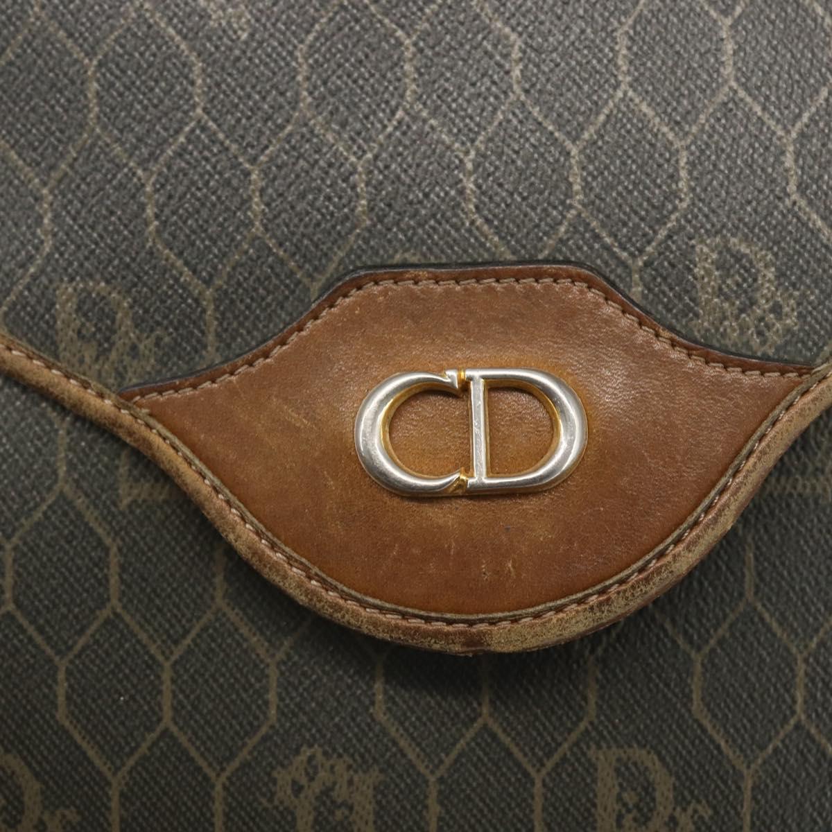 Christian Dior Honeycomb Canvas Shoulder Bag PVC Gold Khaki Auth 156966