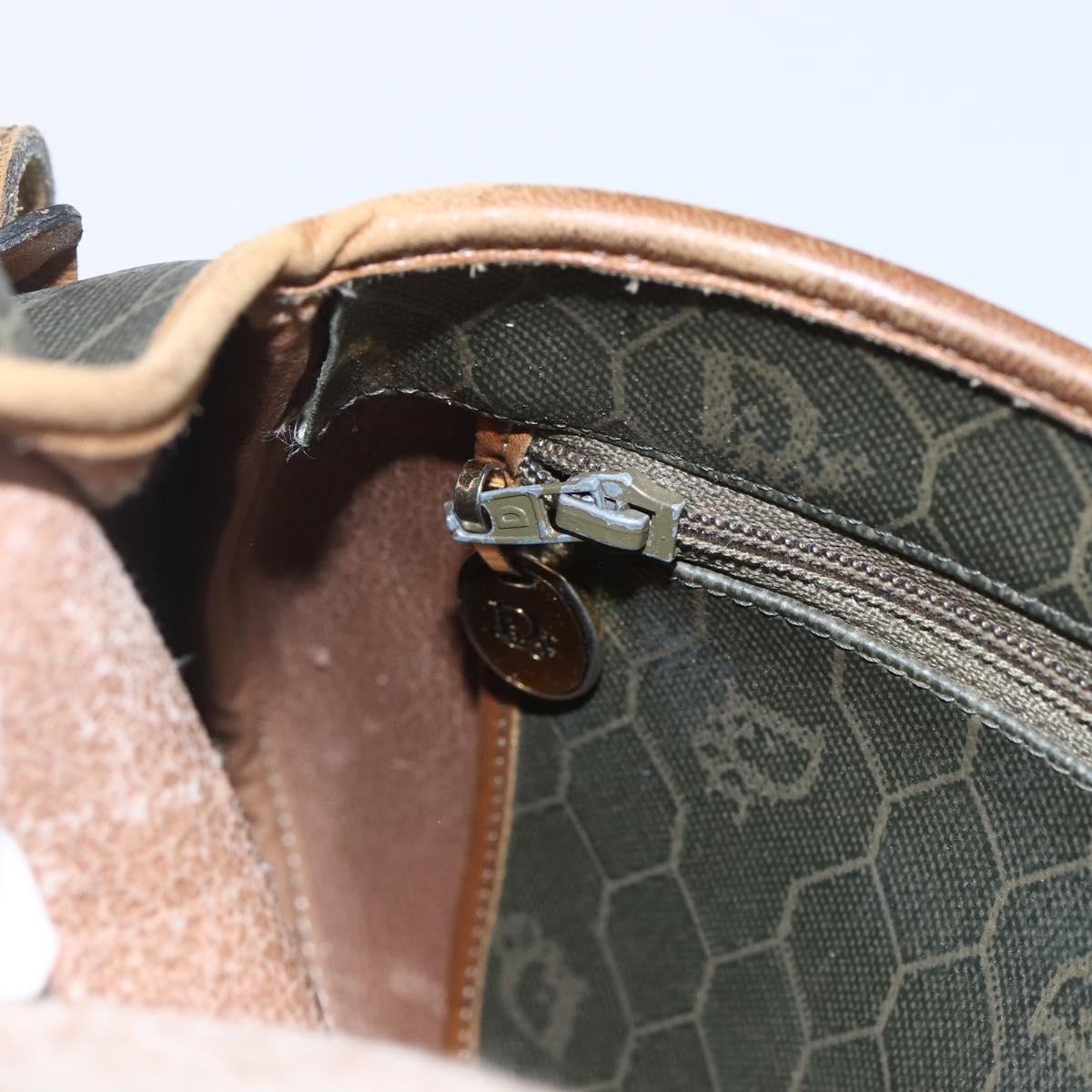 Christian Dior Honeycomb Canvas Shoulder Bag PVC Gold Khaki Auth 156966