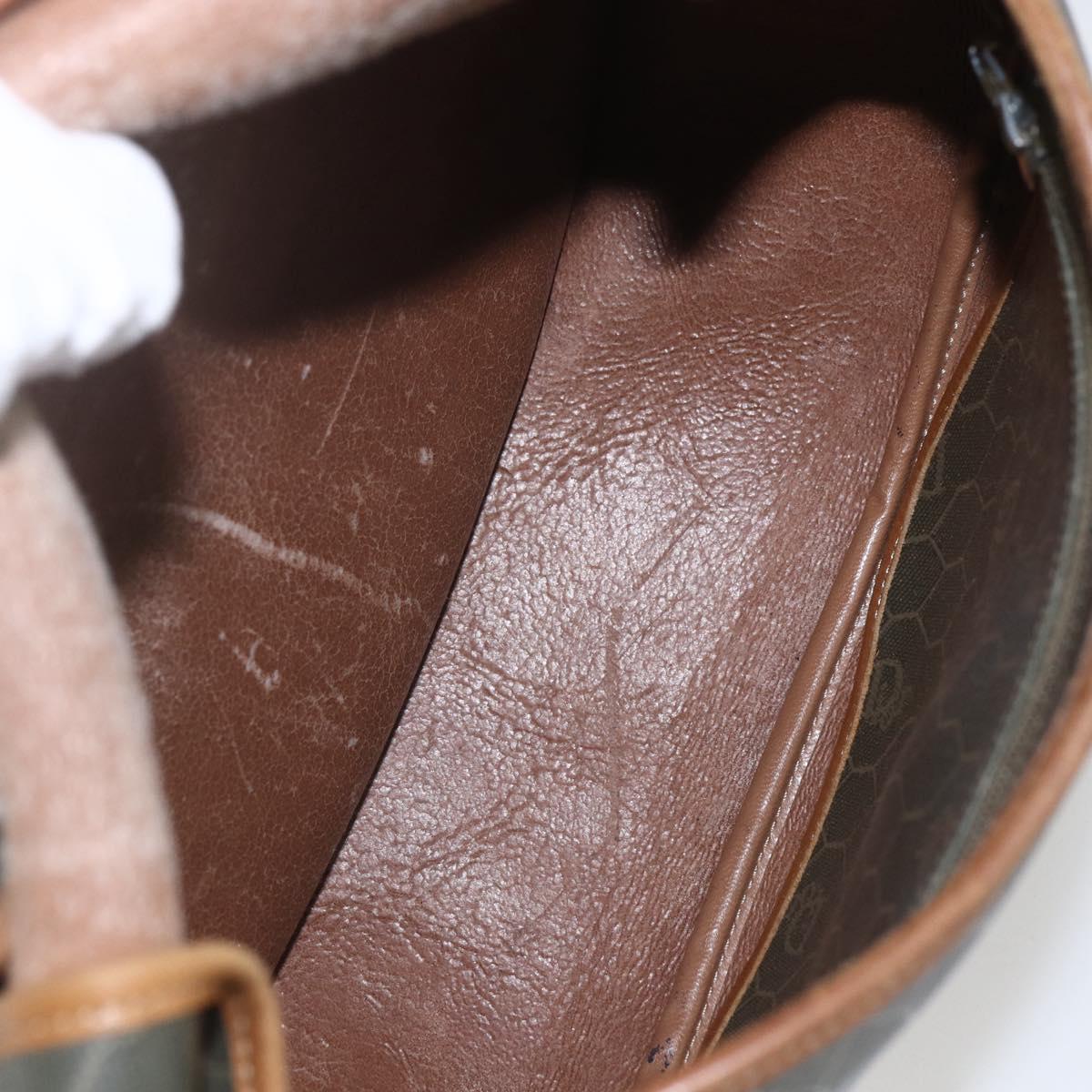 Christian Dior Honeycomb Canvas Shoulder Bag PVC Gold Khaki Auth 156966