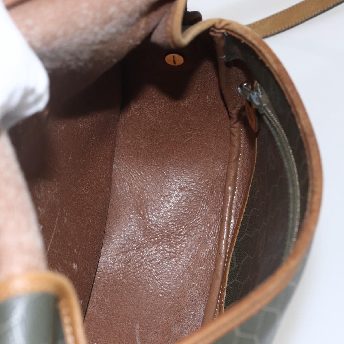 Christian Dior Honeycomb Canvas Shoulder Bag PVC Gold Khaki Auth 156966