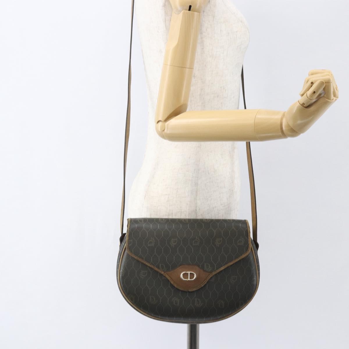 Christian Dior Honeycomb Canvas Shoulder Bag PVC Gold Khaki Auth 156966