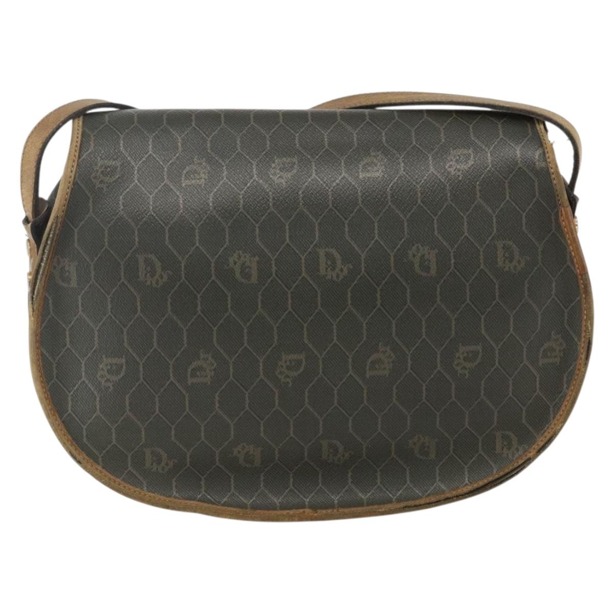 Christian Dior Honeycomb Canvas Shoulder Bag PVC Gold Khaki Auth 156966