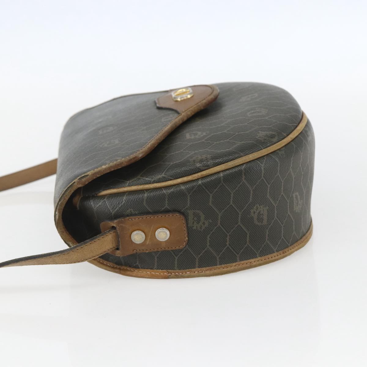 Christian Dior Honeycomb Canvas Shoulder Bag PVC Gold Khaki Auth 156966