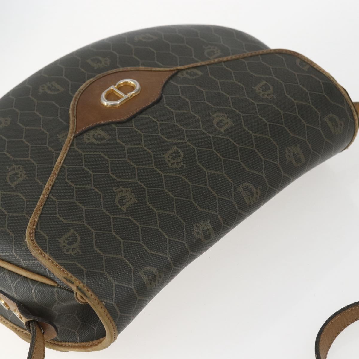 Christian Dior Honeycomb Canvas Shoulder Bag PVC Gold Khaki Auth 156966