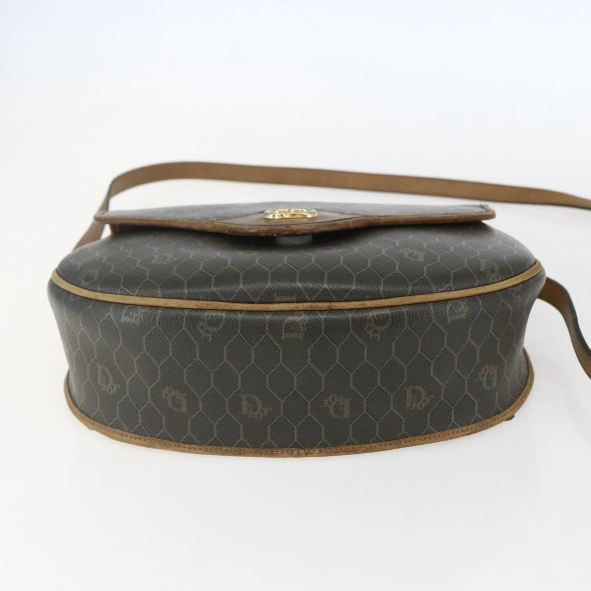 Christian Dior Honeycomb Canvas Shoulder Bag PVC Gold Khaki Auth 156966