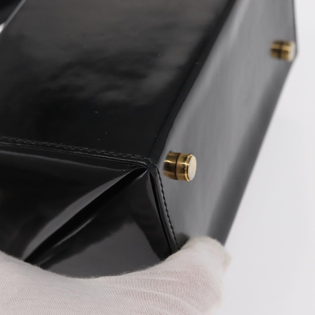 Salvatore Ferragamo Gancini Hand Bag Enamel Black Gold Auth 156968