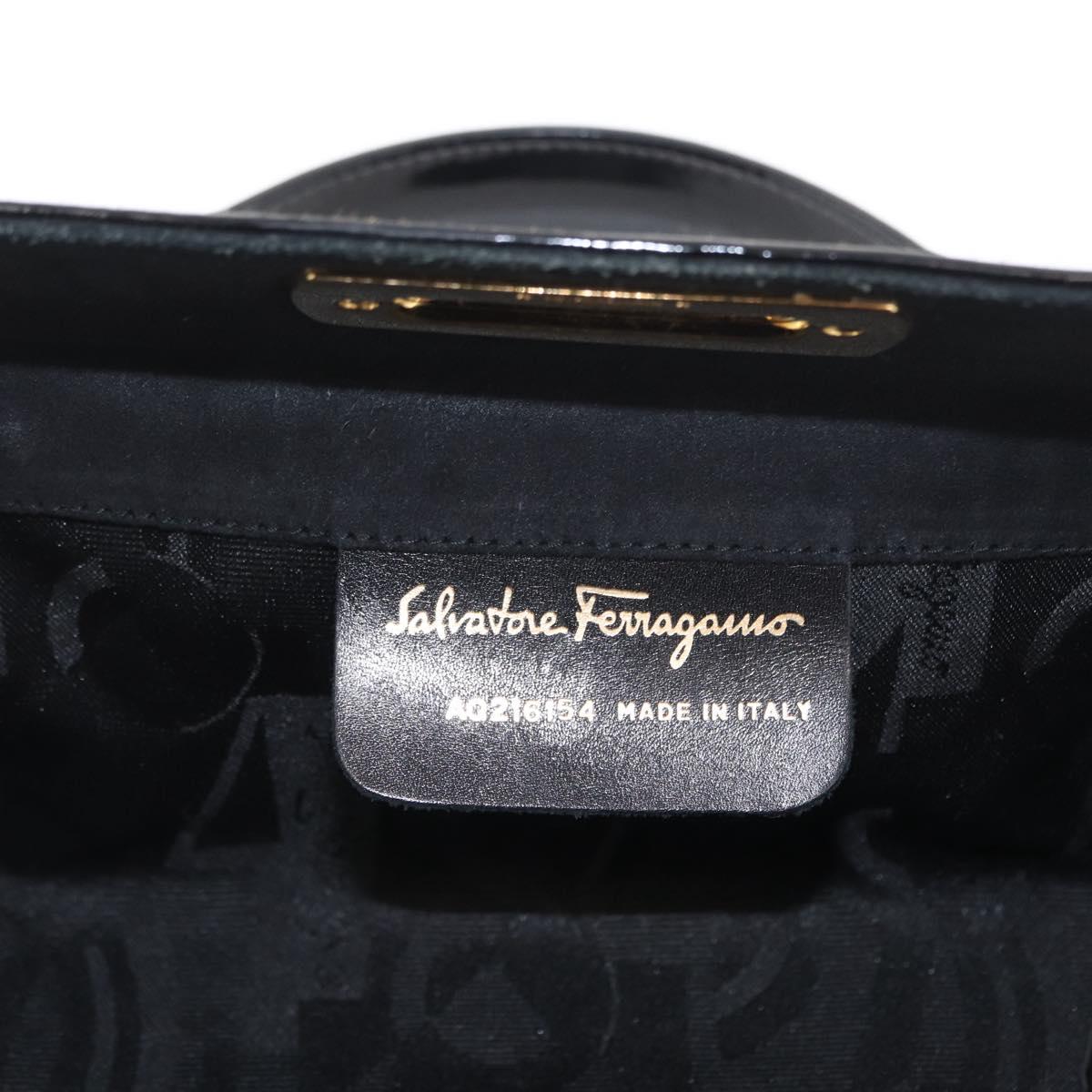 Salvatore Ferragamo Gancini Hand Bag Enamel Black Gold Auth 156968