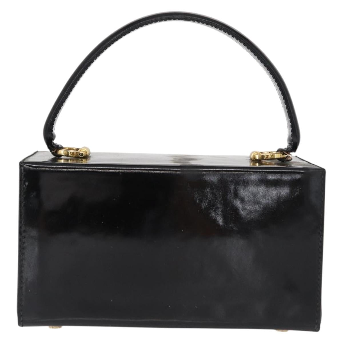 Salvatore Ferragamo Gancini Hand Bag Enamel Black Gold Auth 156968