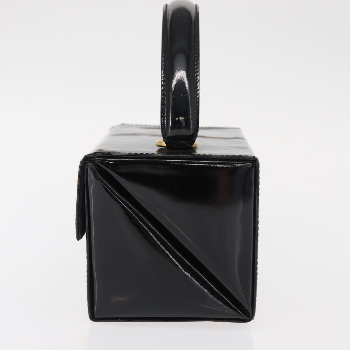 Salvatore Ferragamo Gancini Hand Bag Enamel Black Gold Auth 156968