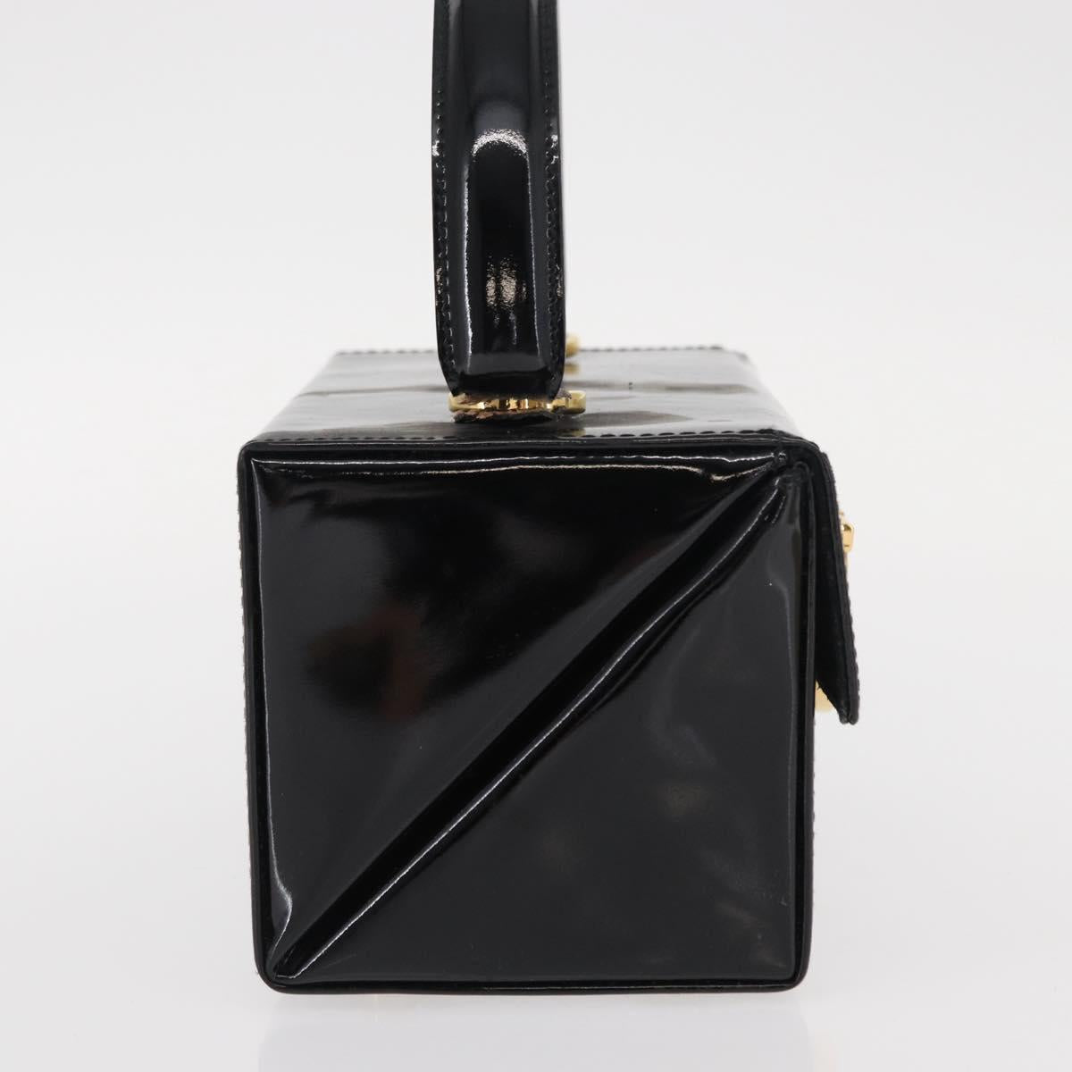 Salvatore Ferragamo Gancini Hand Bag Enamel Black Gold Auth 156968