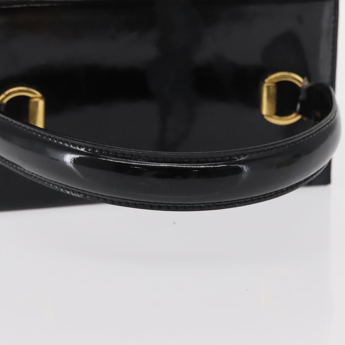 Salvatore Ferragamo Gancini Hand Bag Enamel Black Gold Auth 156968