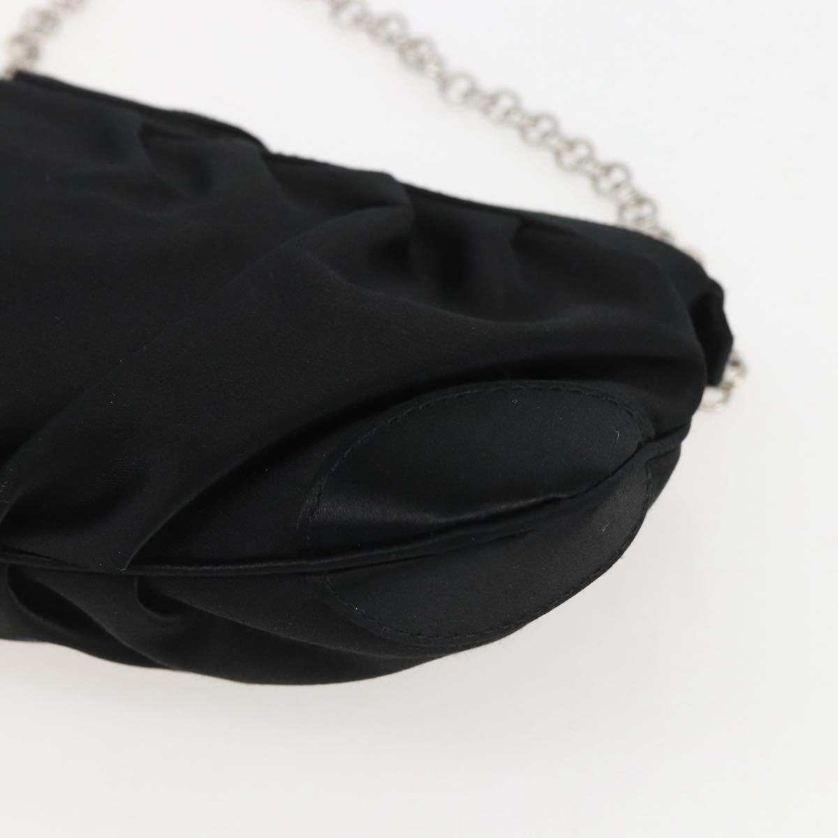 Salvatore Ferragamo Gancini Chain Shoulder Bag Satin Black Silver Auth 156969V