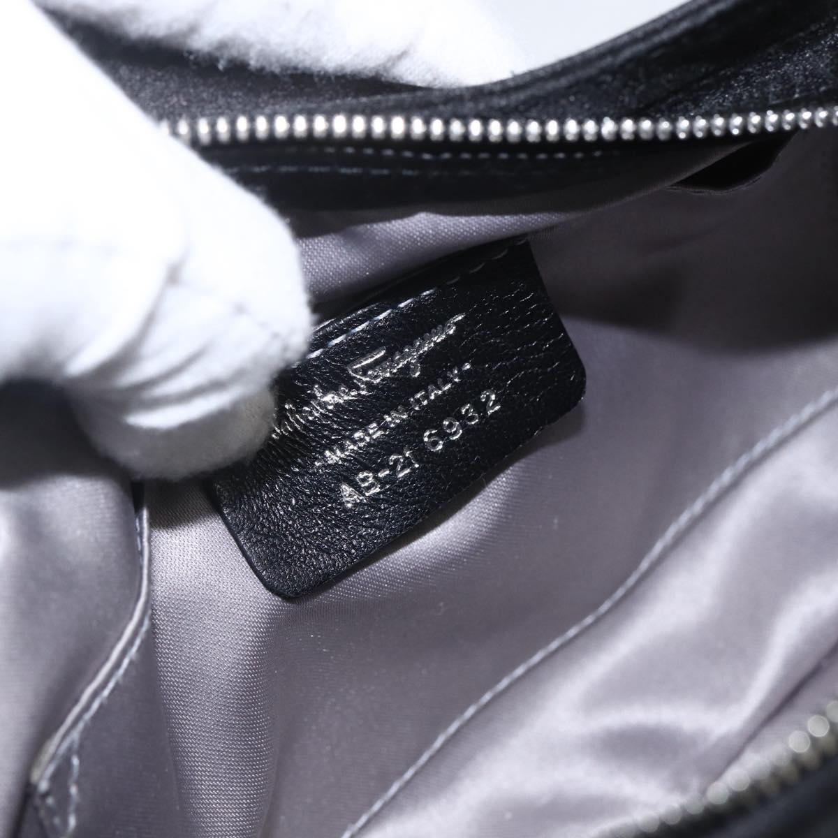 Salvatore Ferragamo Gancini Chain Shoulder Bag Satin Black Silver Auth 156969V