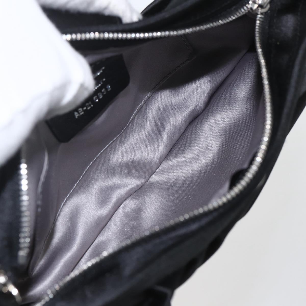 Salvatore Ferragamo Gancini Chain Shoulder Bag Satin Black Silver Auth 156969V