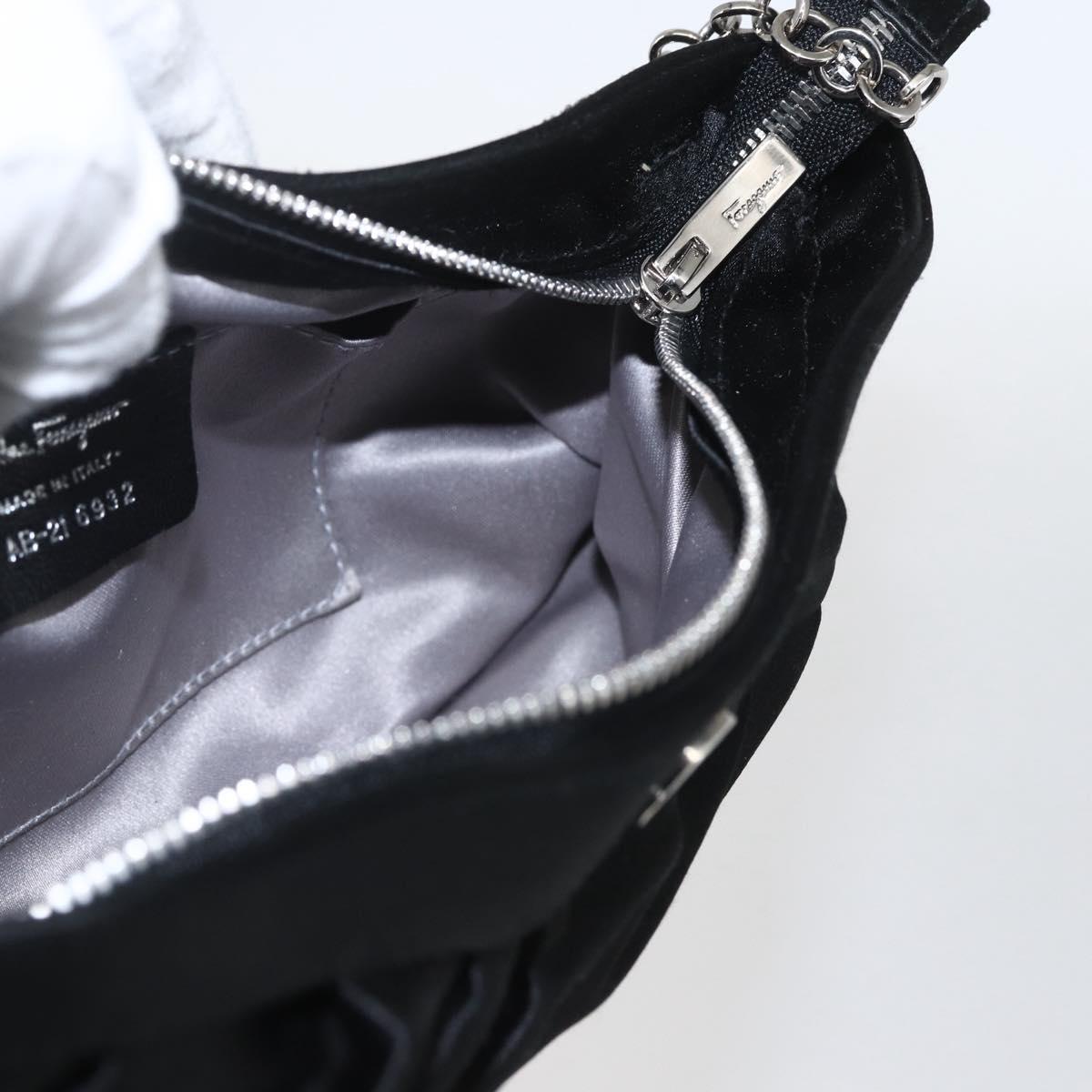 Salvatore Ferragamo Gancini Chain Shoulder Bag Satin Black Silver Auth 156969V